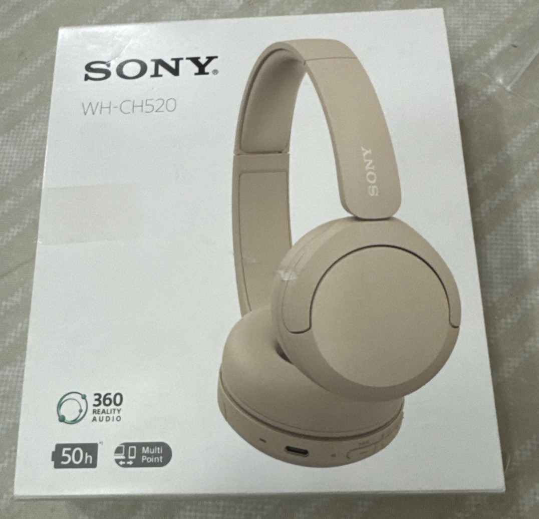 Sony WH-CH520 Over Ear Wireless Bluetooth Headphones WHCH520 – BEIGE box