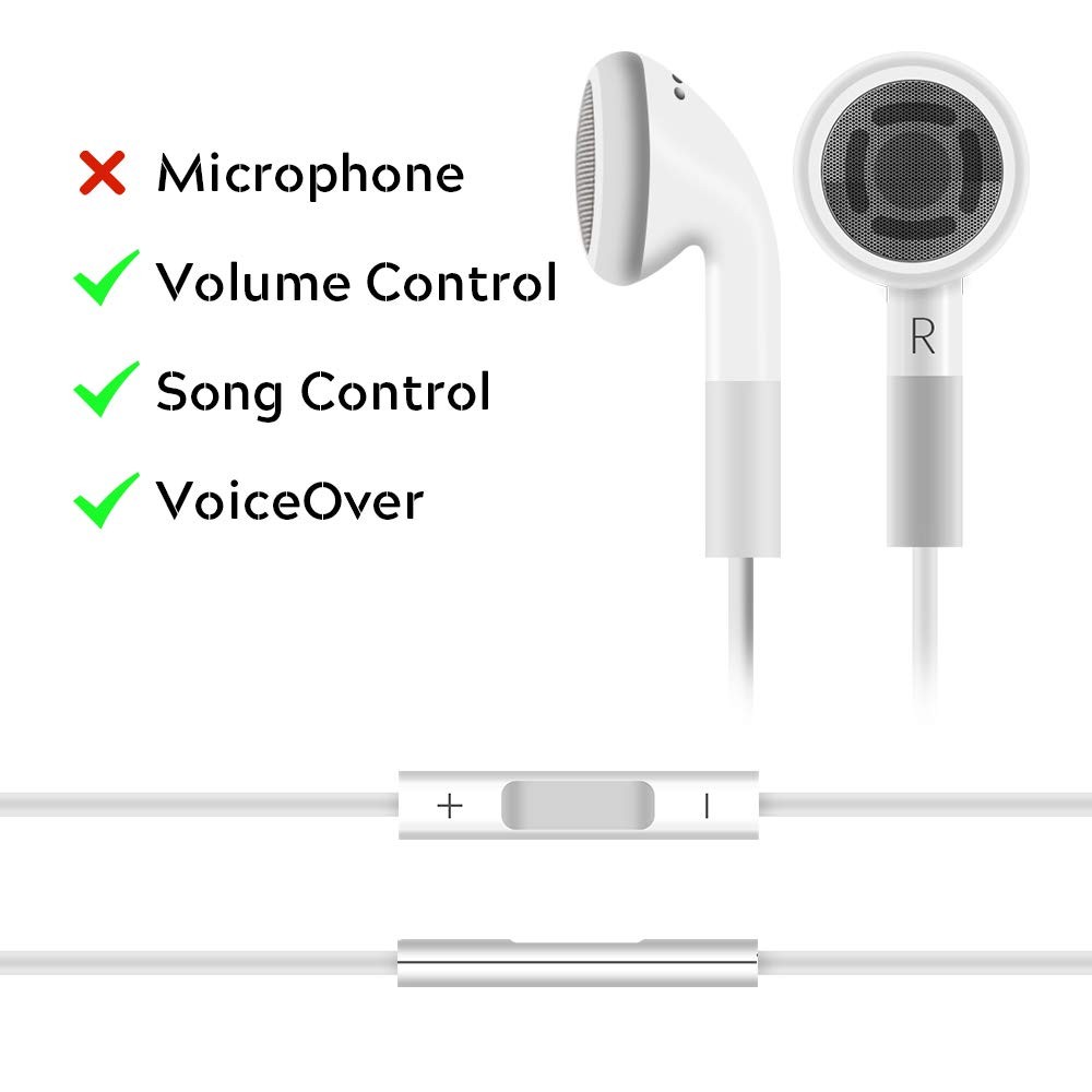 Jelanry 3.5mm Earphone Earbuds Headphones with Remote for Shuffle 2 3 4 White