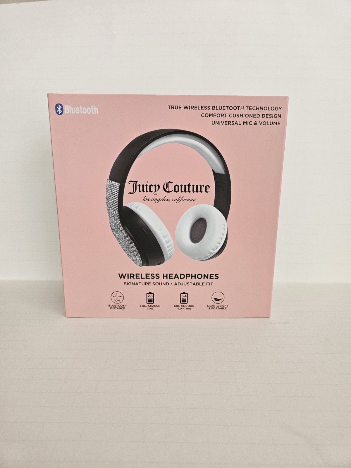 New Juicy Couture Wireless Headphones Rhinestone White Blck Bluetooth Electronic