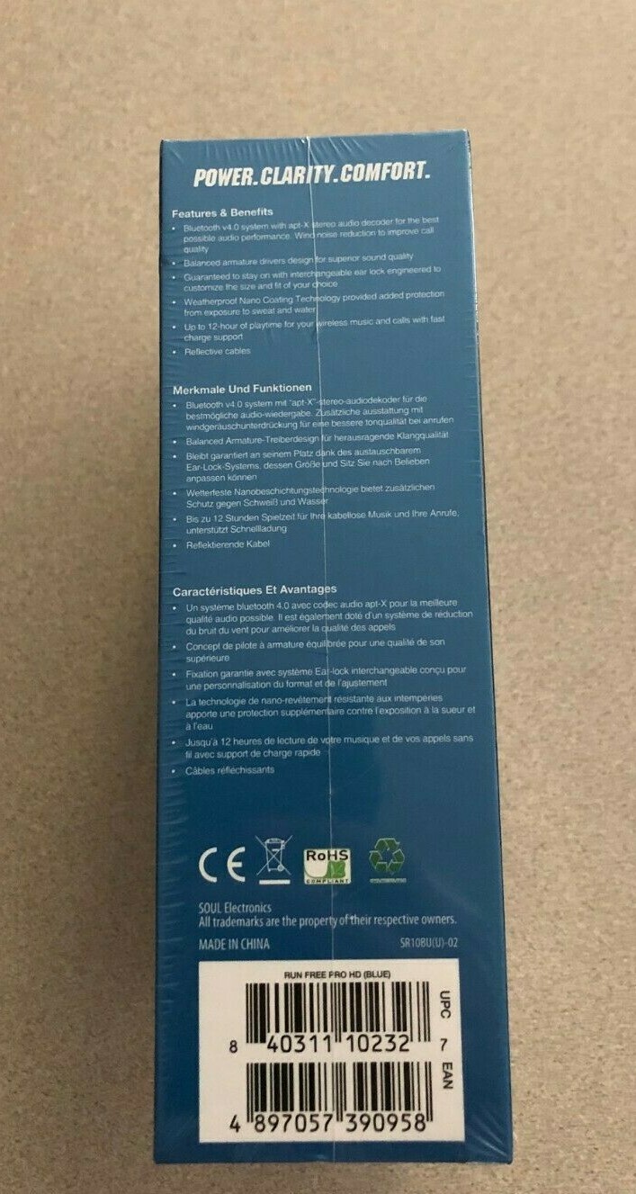 Soul Run Free Pro HD Bluetooth Waterproof Earphones Blue – Brand New