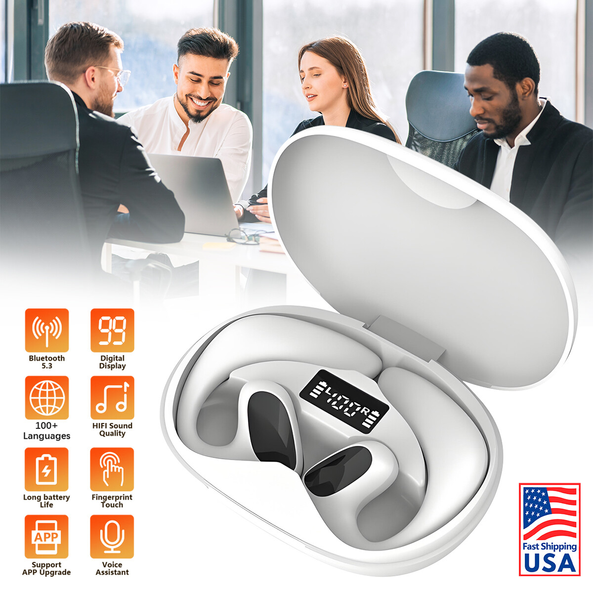 100+ Language Translator Earbuds Wireless Bluetooth Two Way Translator Device-US
