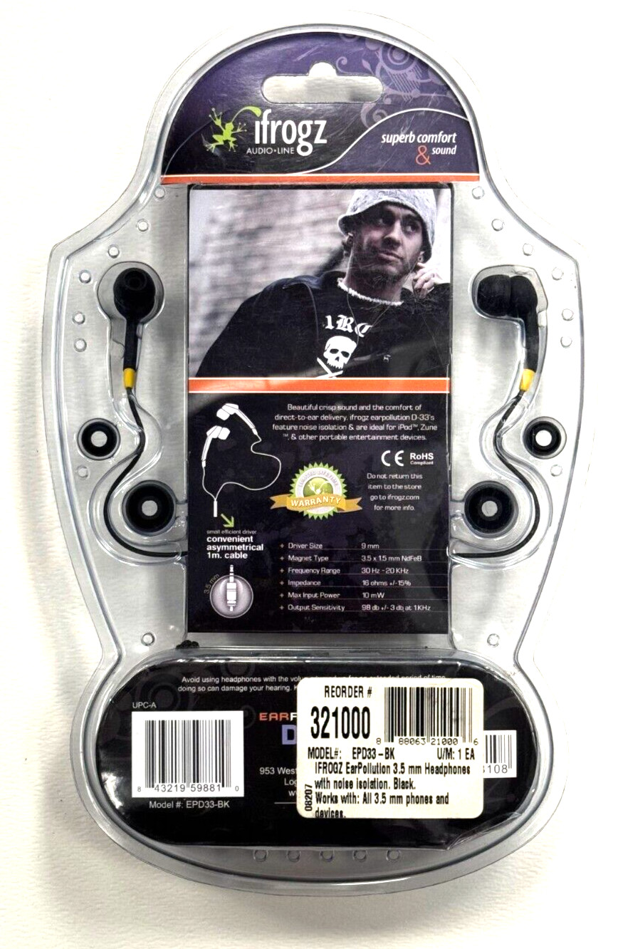 iFrogz D-33 EarPollution Stereo In-Ear Earbuds – Headphones w/ Mic – RETAIL