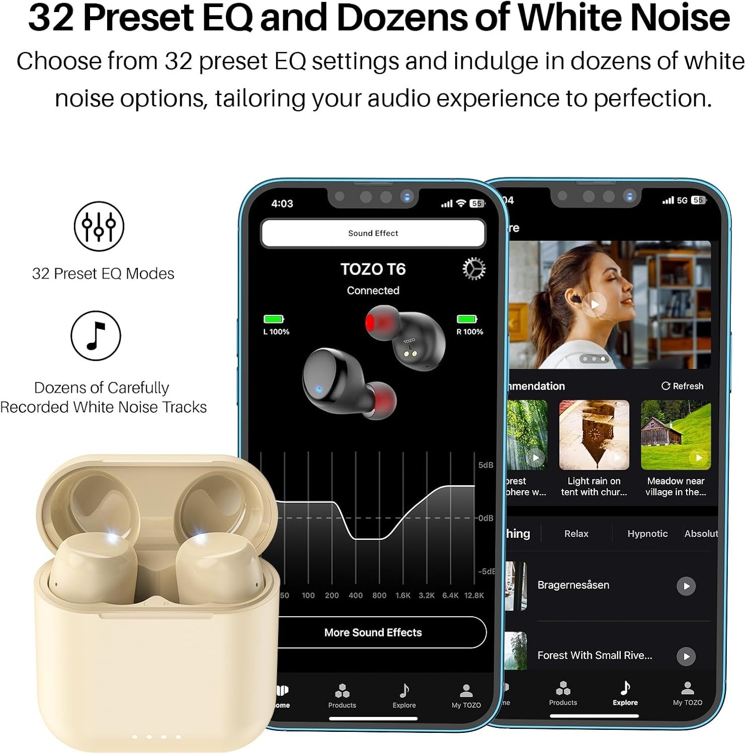 TOZO T6 Wireless Earbuds 50 Hours Playtime Bluetooth In-Ear Waterproof IPX8