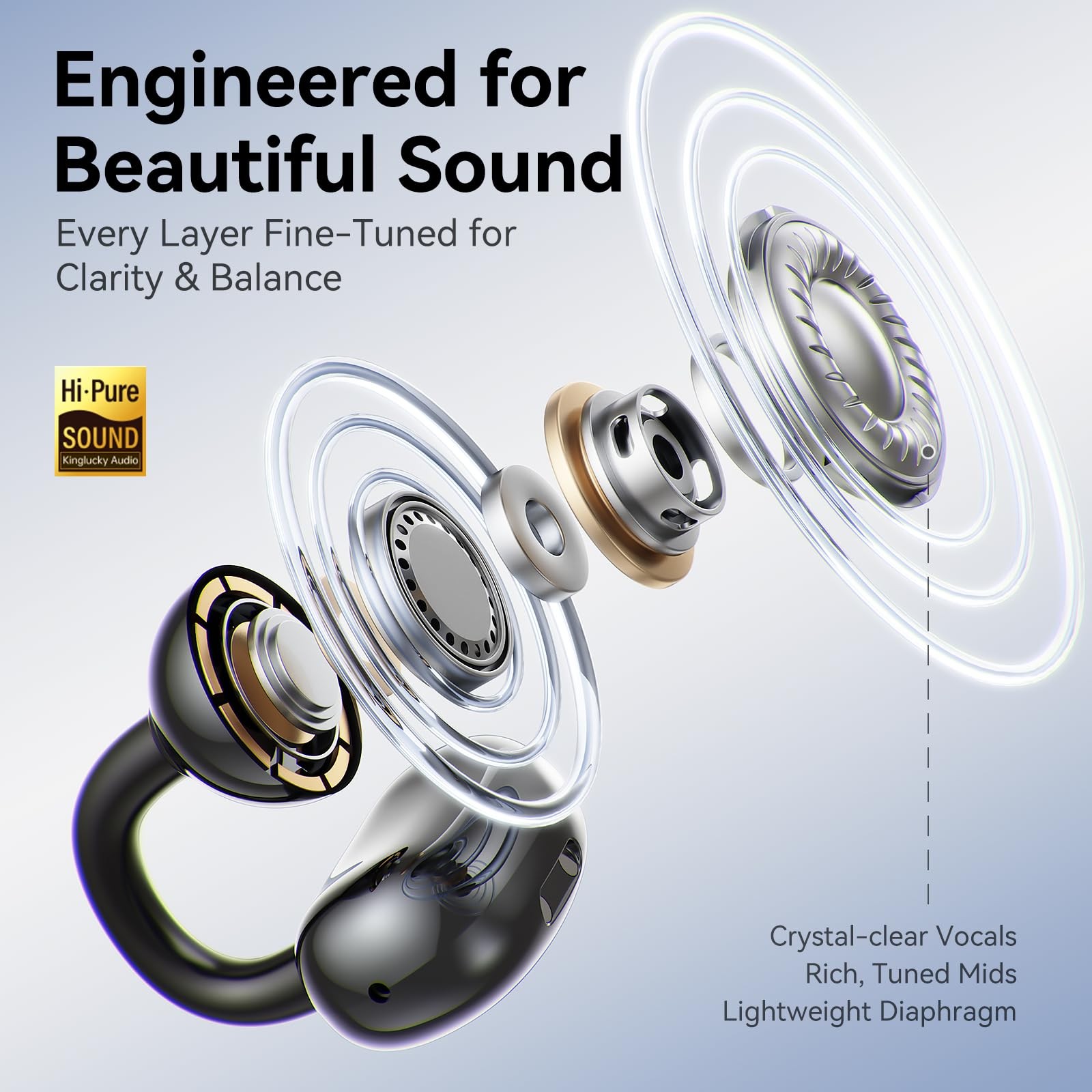 Jewelry-Inspired Clip-On Earbuds with Diamond Earrings, Comfortable Fit & 40H…