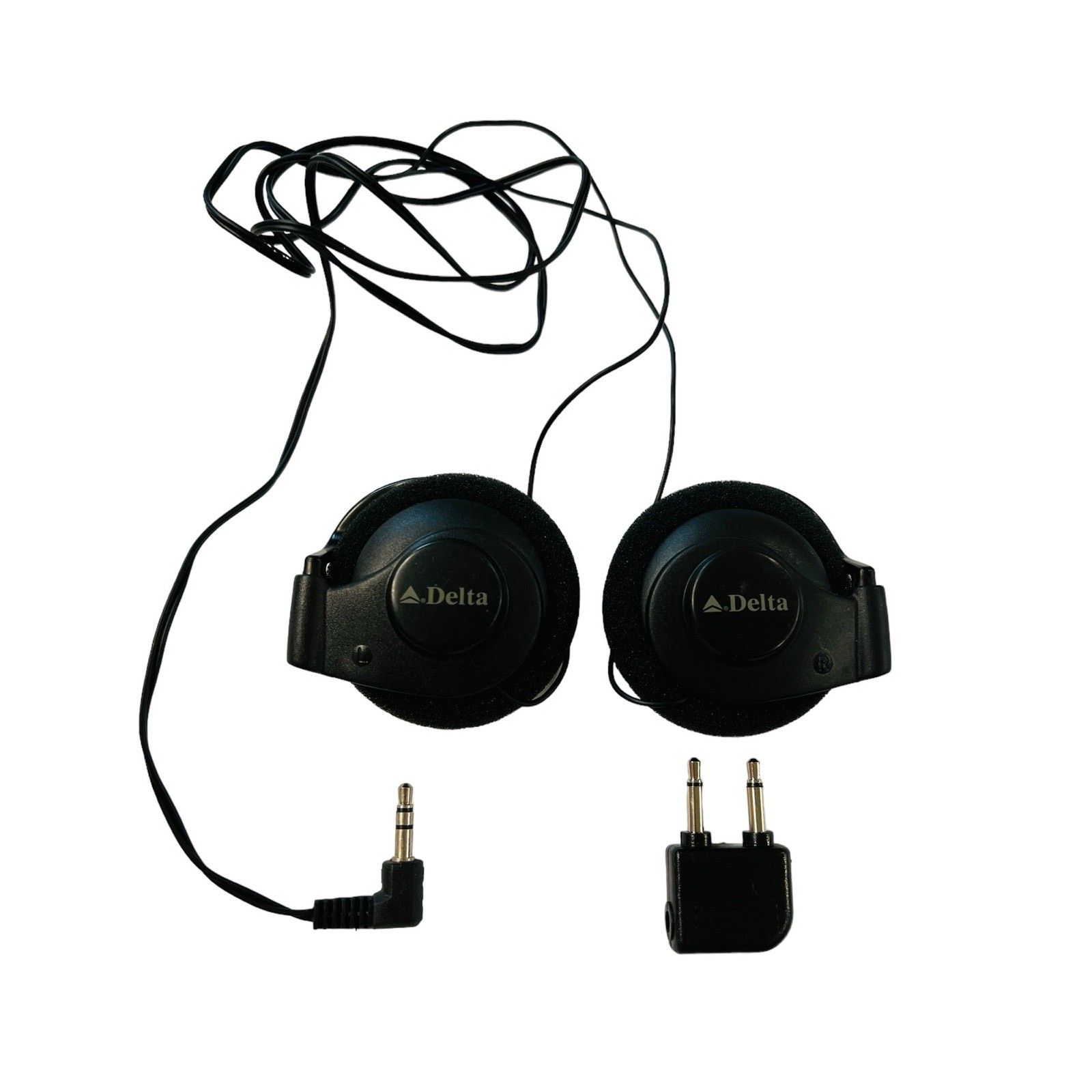 VTG Delta Airlines Stereo Headphones On-Ear Wired Earphones w Plug Adapter Audio