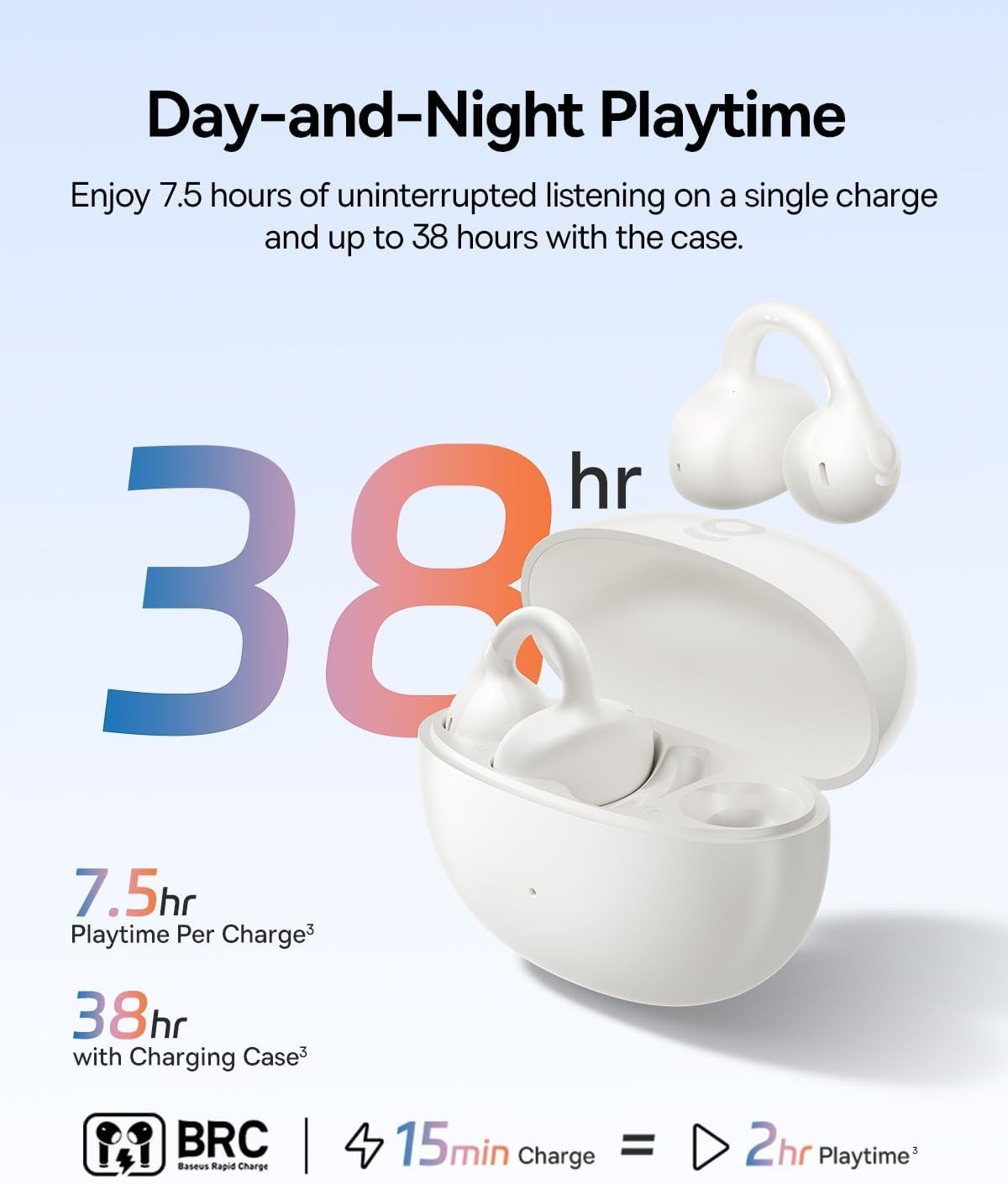 Baseus Bass BC1 Open Ear Earbuds Clip-On Headphones, Open Ring, Button Control
