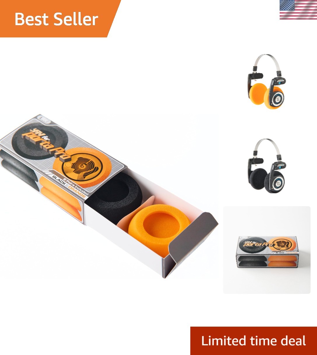 Comforting Foam Earpads for Koss Porta Pro – 2 Pairs (Stylish Orange + Black)