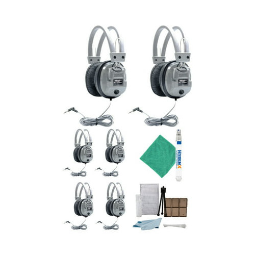 Hamilton Buhl SC-7V Schoolmate Deluxe Headphones 6-Pack with Accessory Bundle