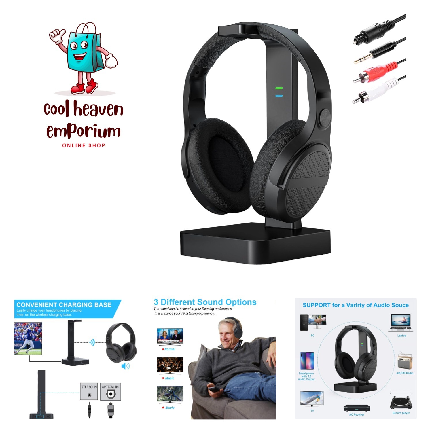 Wireless Headphones for TV Watching with Digital Optical RCA 2.4GHz RF Transm…
