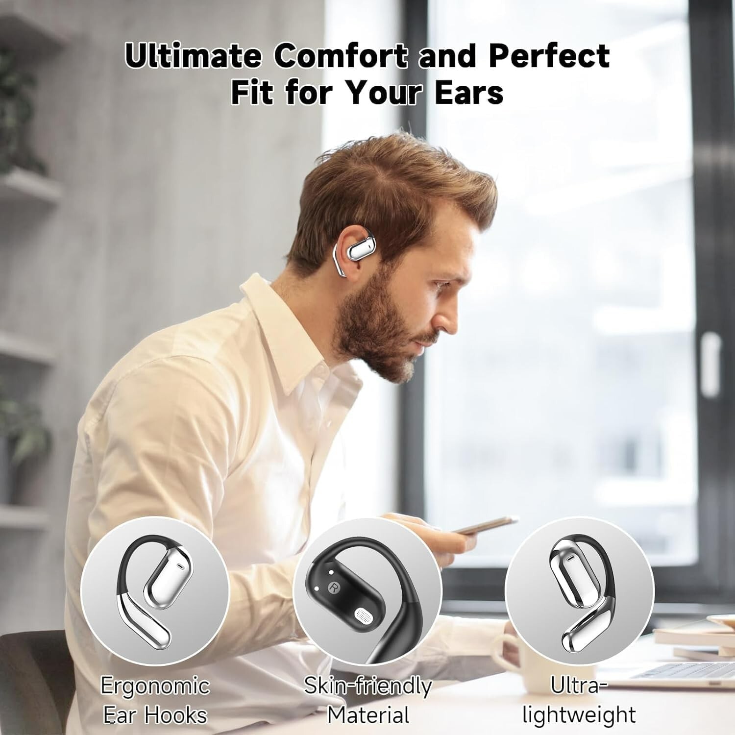 Intelligent Touch Screen Open Ear Bluetooth 5.4 Headphones Over The Ear Earbuds