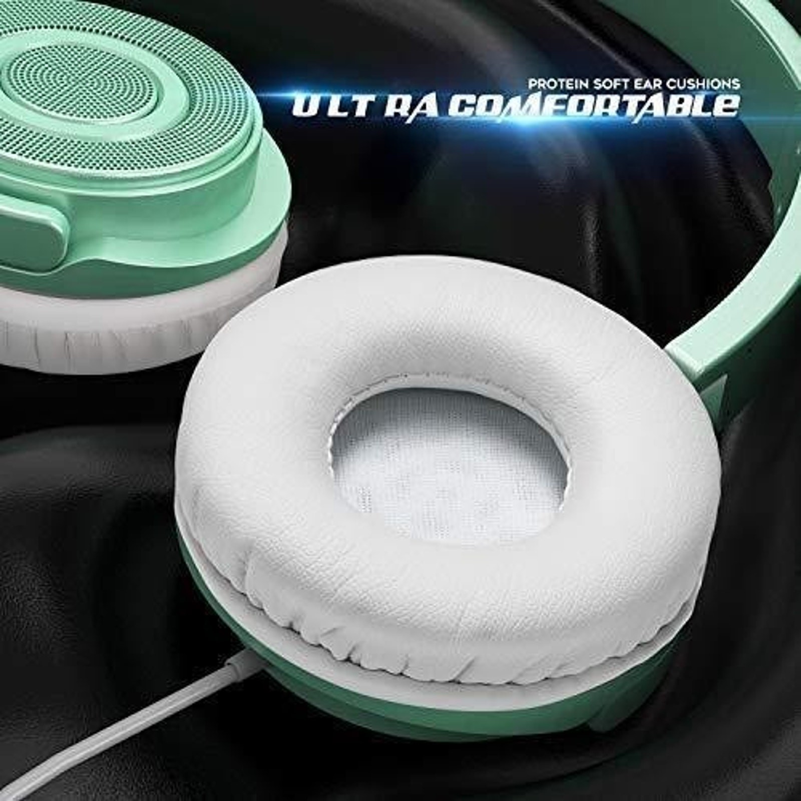 Vogek On Ear Headphones Mic, Portable Fold-Flat Stereo Bass Headphone Mint Green