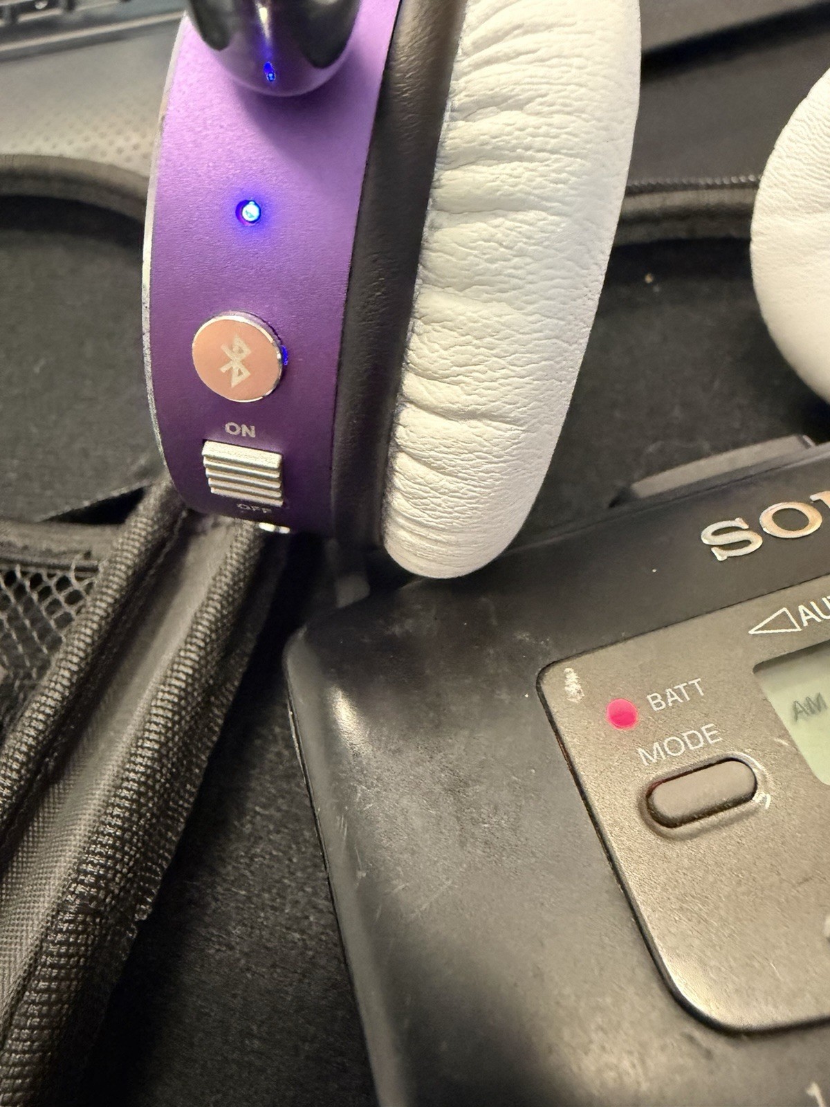 Puro BT2200 Bluetooth Headphones Purple Tested Working w/ Case & Cable