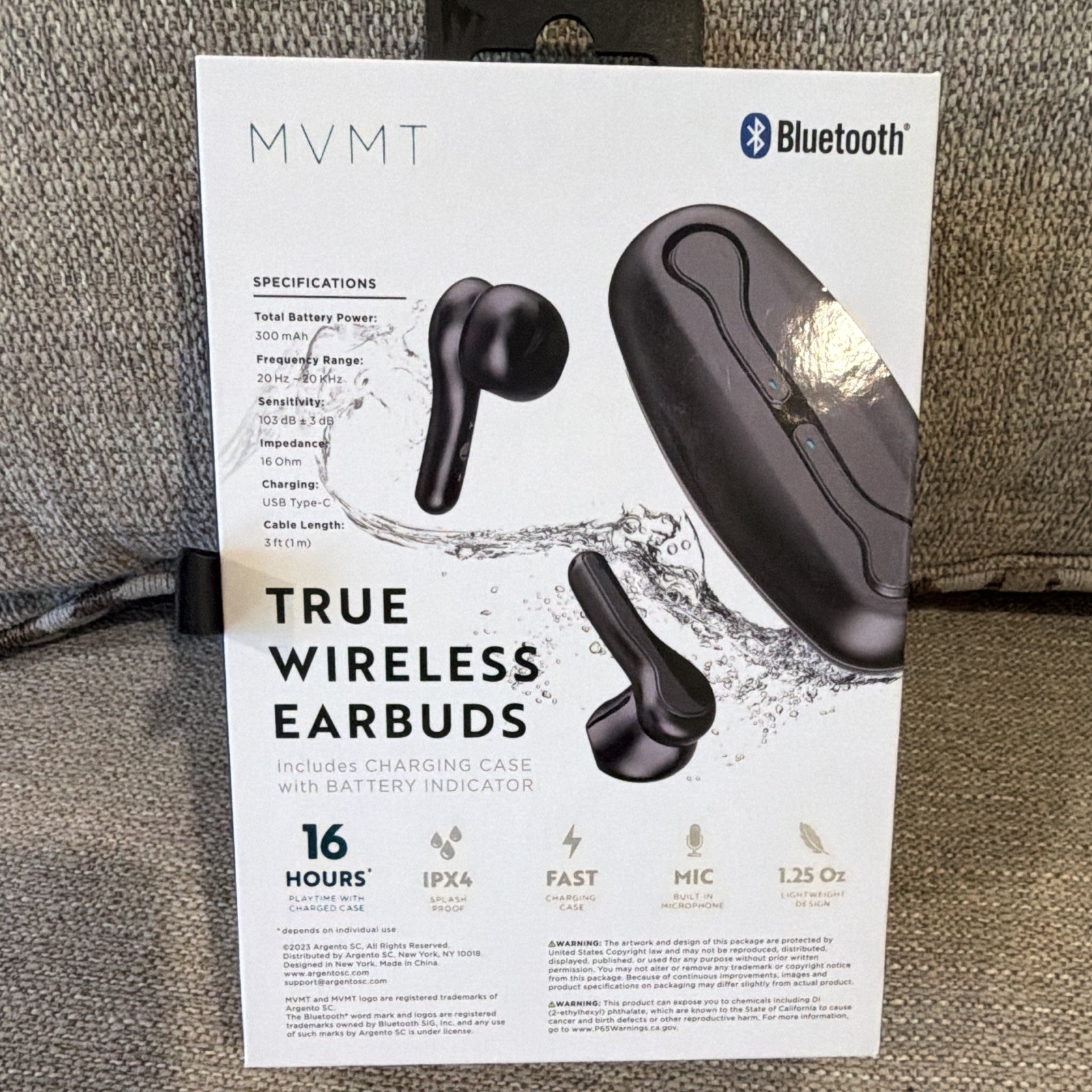 MVMT True Wireless Bluetooth In-Ear Earbuds w/ Case 16Hr IPX4 USB-C Black
