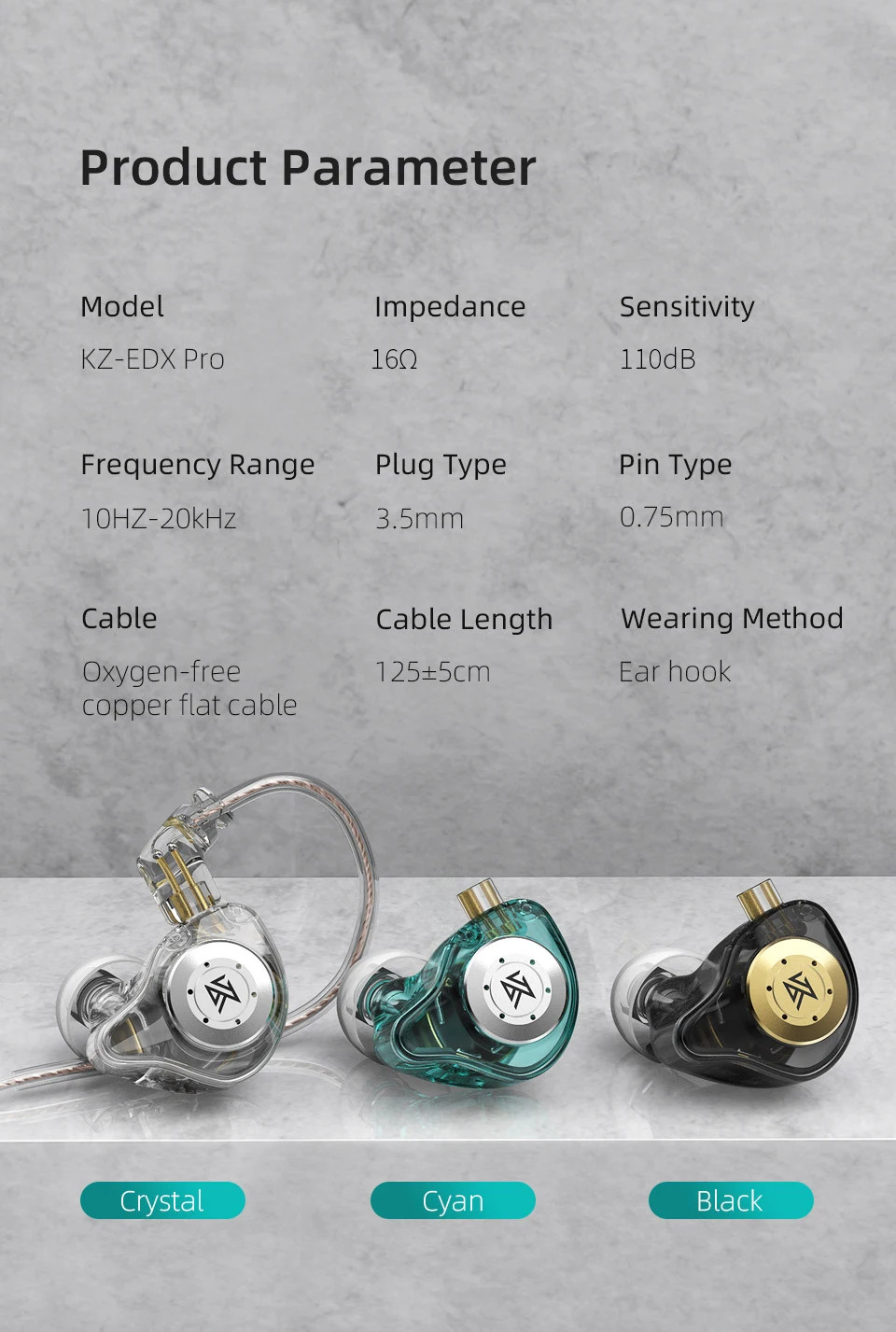 Kz Edx Pro Earphones Dynamic in Ear Monitor Hifi Wired Headphones Bass Stereo Ga