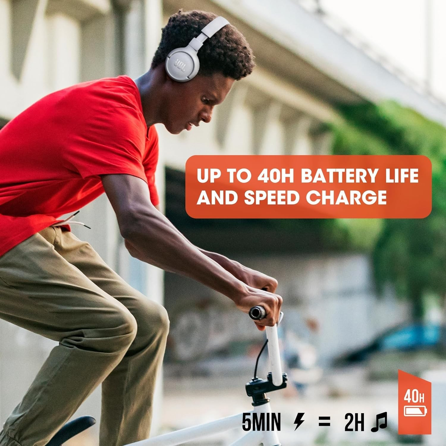 JBL T510BT Wireless Over-Ear Headphones with up to 40Hours Battery White