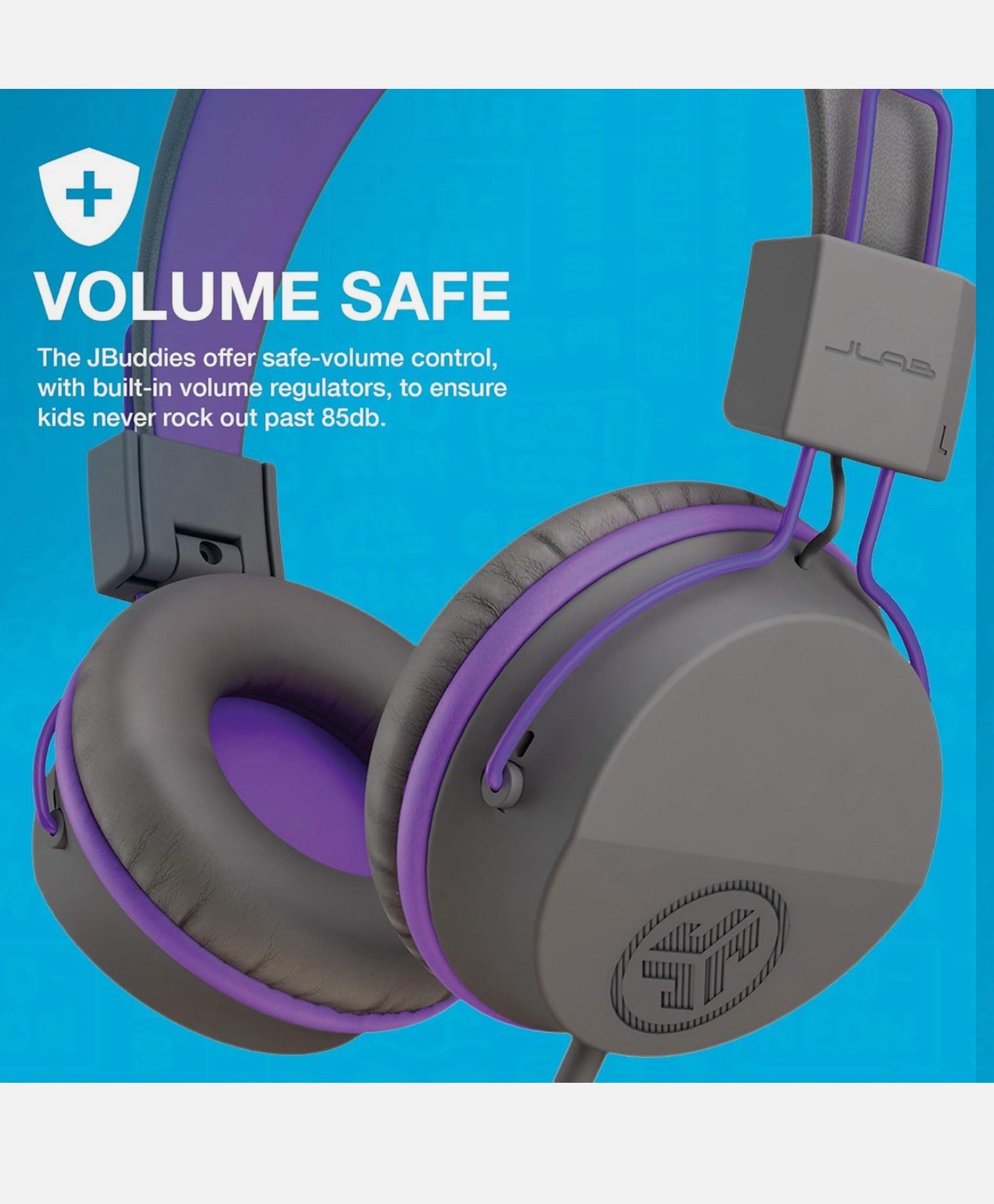 JLab JBuddies Studio On-Ear Kids Wired Headphones, Graphite/Purple
