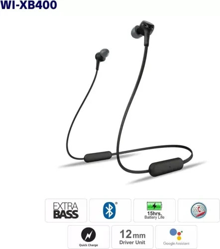 Sony WI-XB400 Wireless In-Ear Extra Bass Headphones With Mic for Phone Black
