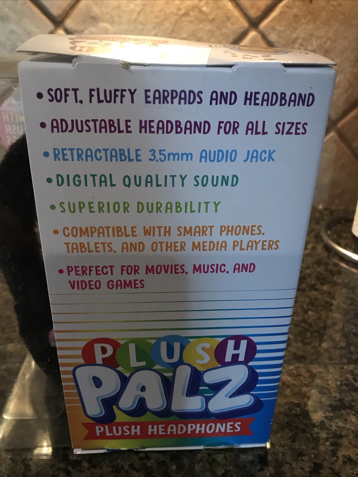 Plush Travel Palz Plush Headphones Black Cat Kids 3+ 3.2 ft Retractable Cable