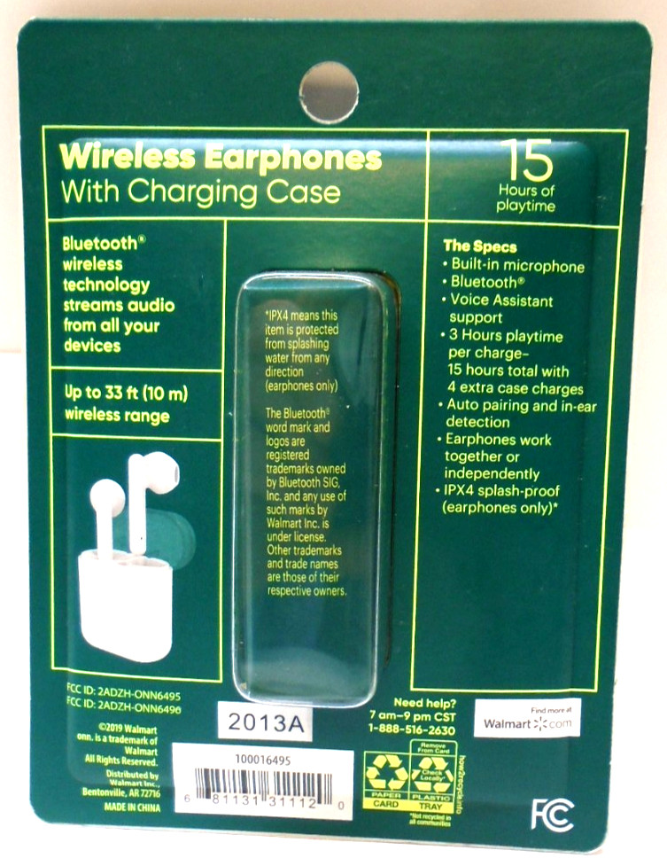 Groove Onn. Wireless Earphones W/Charging Case White IPX4 Splash-Proof Free Ship