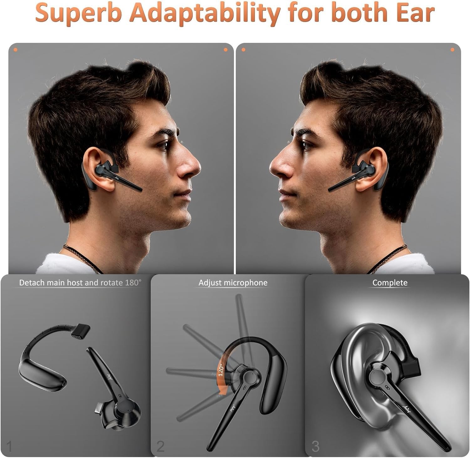 AMINY Wireless Bluetooth Headset with Microphone 30 Hrs Talking Time V5.3 Aur…