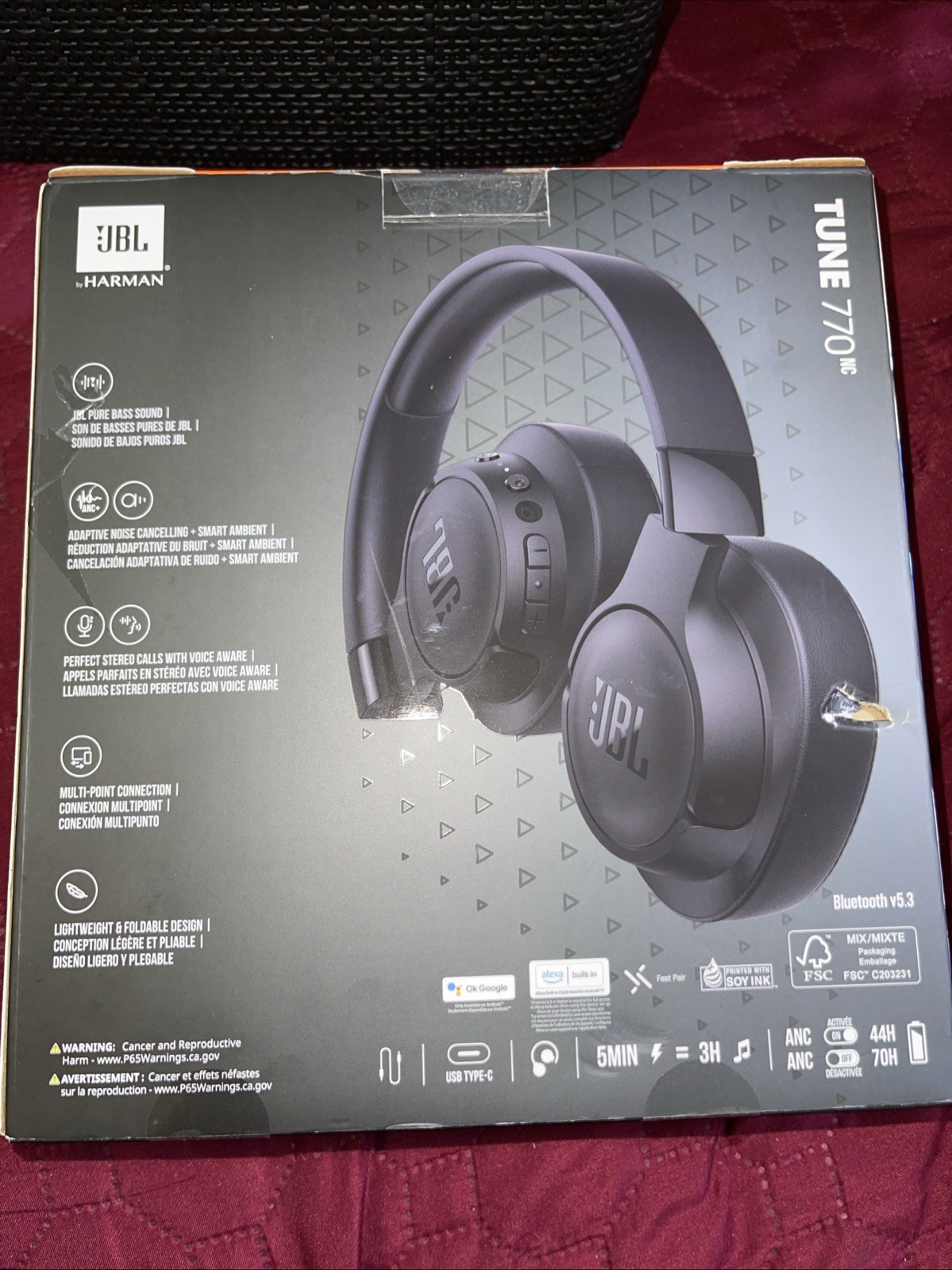 JBL Tune 770NC Adaptive Noise Cancelling Wireless Over-Ear Headphones Black