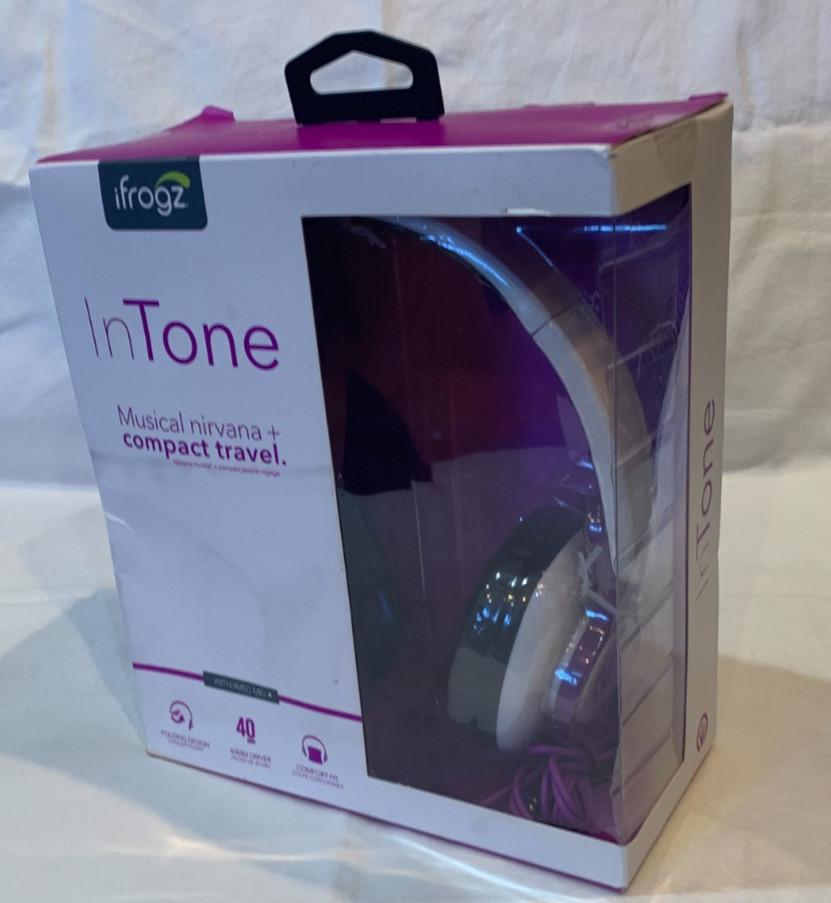 iFrogz On-Ear Foldable Wired 3.5 Headphones 40mm Driver W/microphone white-NEW