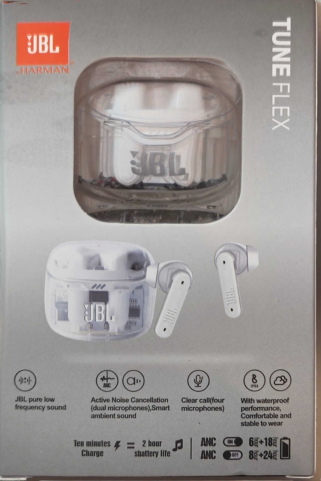 JBL Tune Flex True Wireless Bluetooth Earbuds – Ghost White Clear Bluetooth V5.2