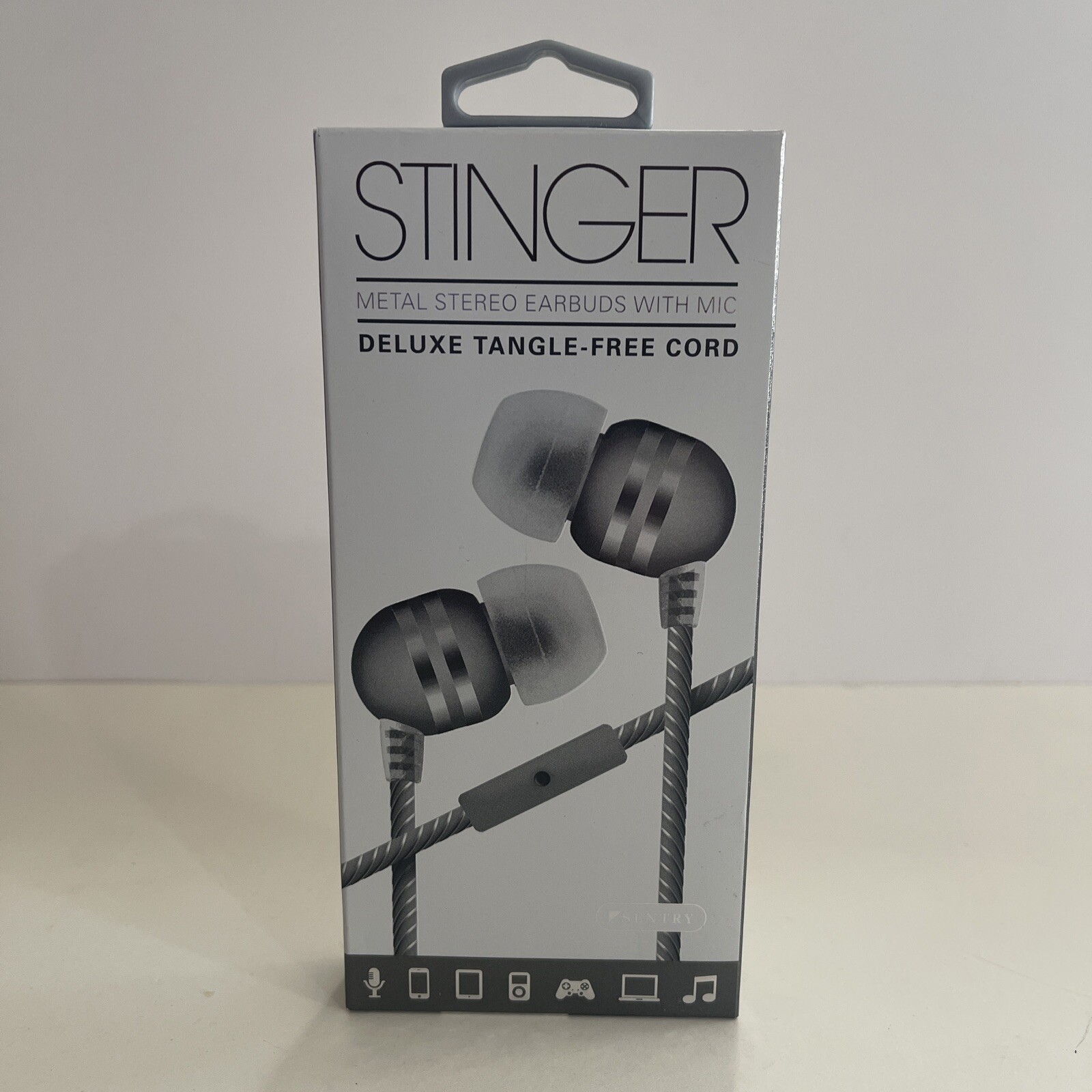 Stinger tangle free ear buds metal silver with mic new e14