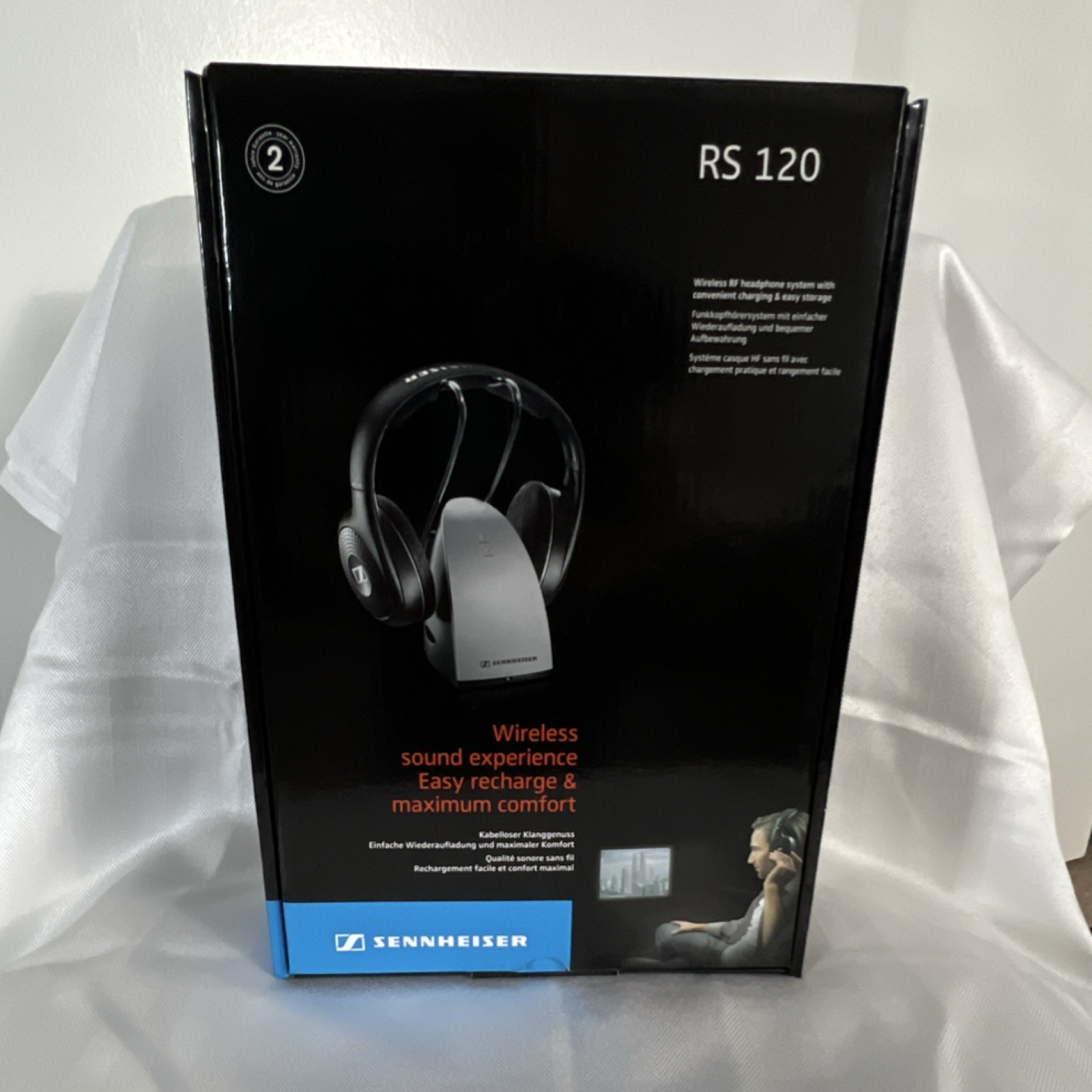 Sennheiser RS 120 RF Wireless Headphones w/ Charging Base Black for TV