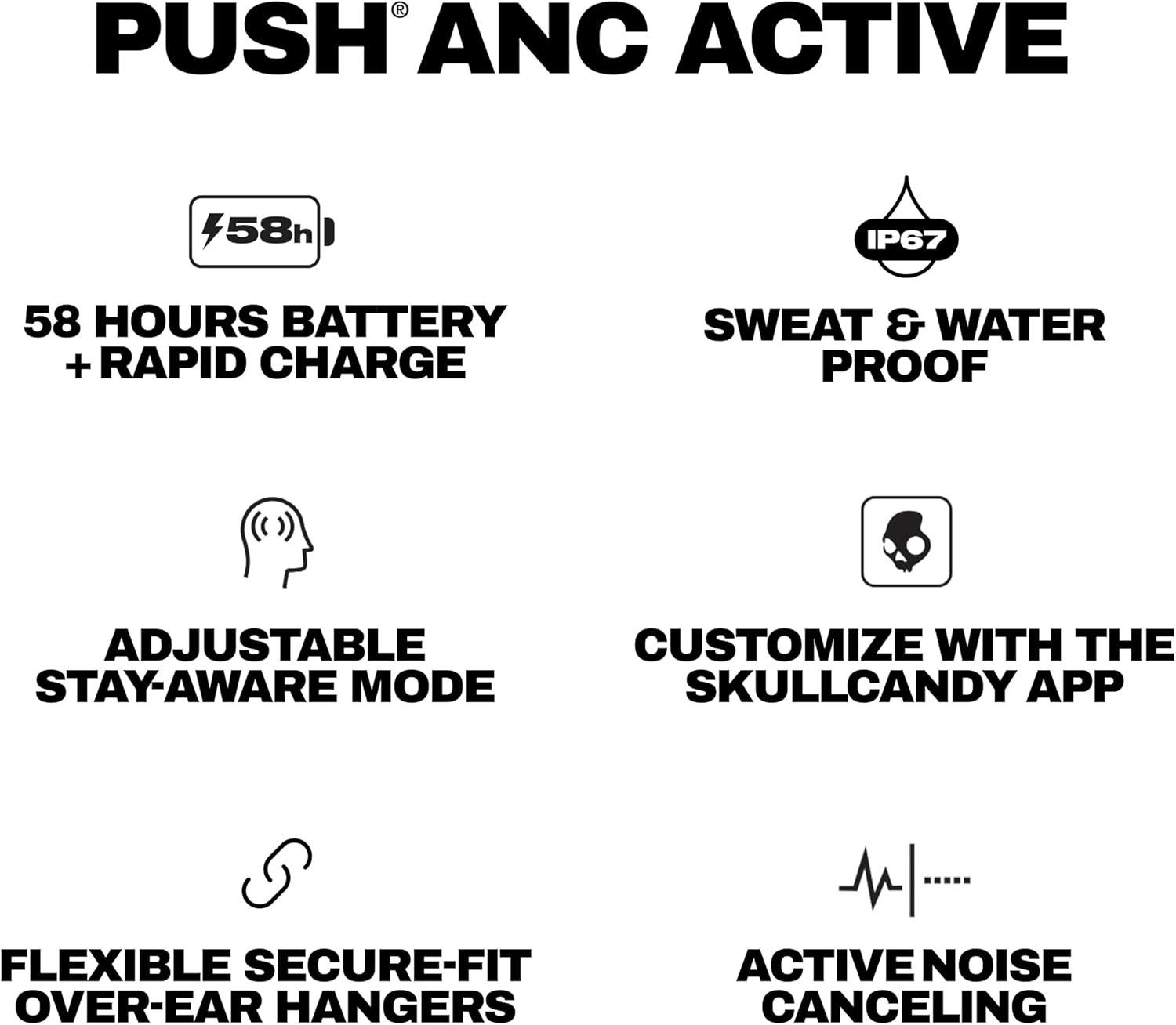 Skullcandy Push ANC Active Wireless Earbuds Black/Orange (S2PAW-S749)