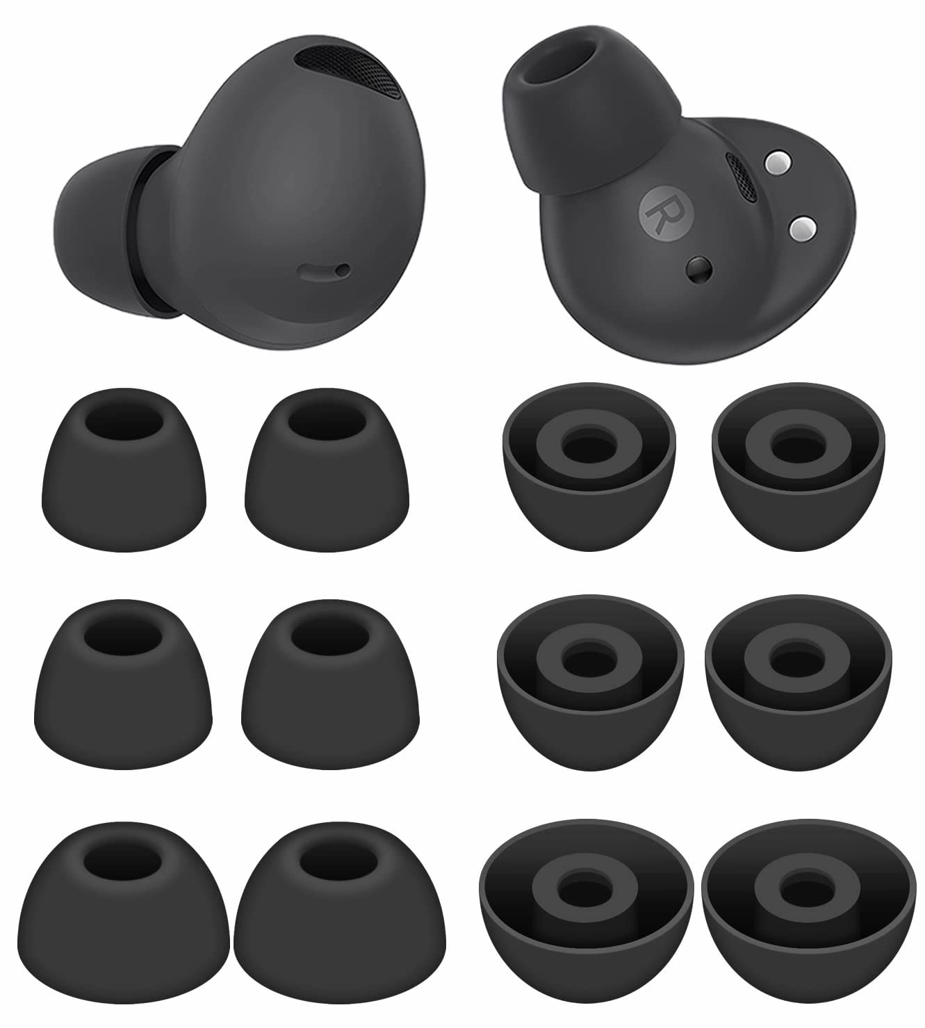 6 Pairs Galaxy Buds 2 Pro Ear Tips Eartips, S/M/L S/M/L, black