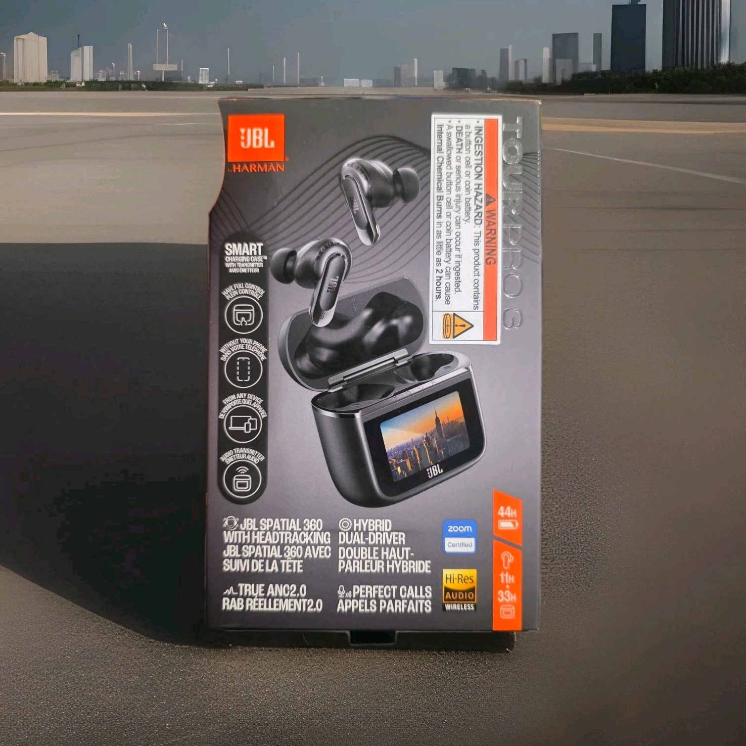 JBL Tour Pro 3 Noise Cancelling Earbuds (color: Black) Smart Charging Case