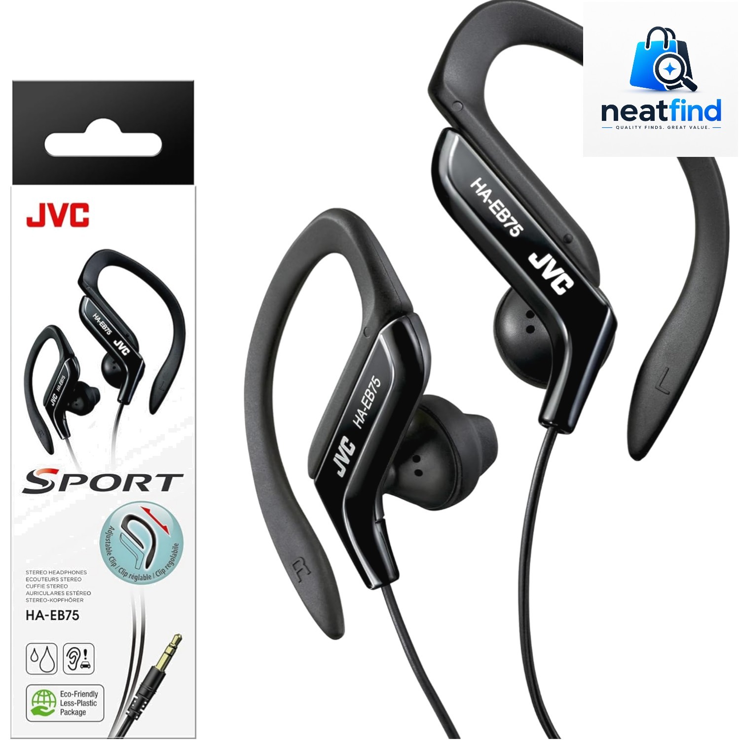 HAEB75B Sports Clip Headphone Black | 3.5 mm Jack, Adjustable Fit, Water Resi…