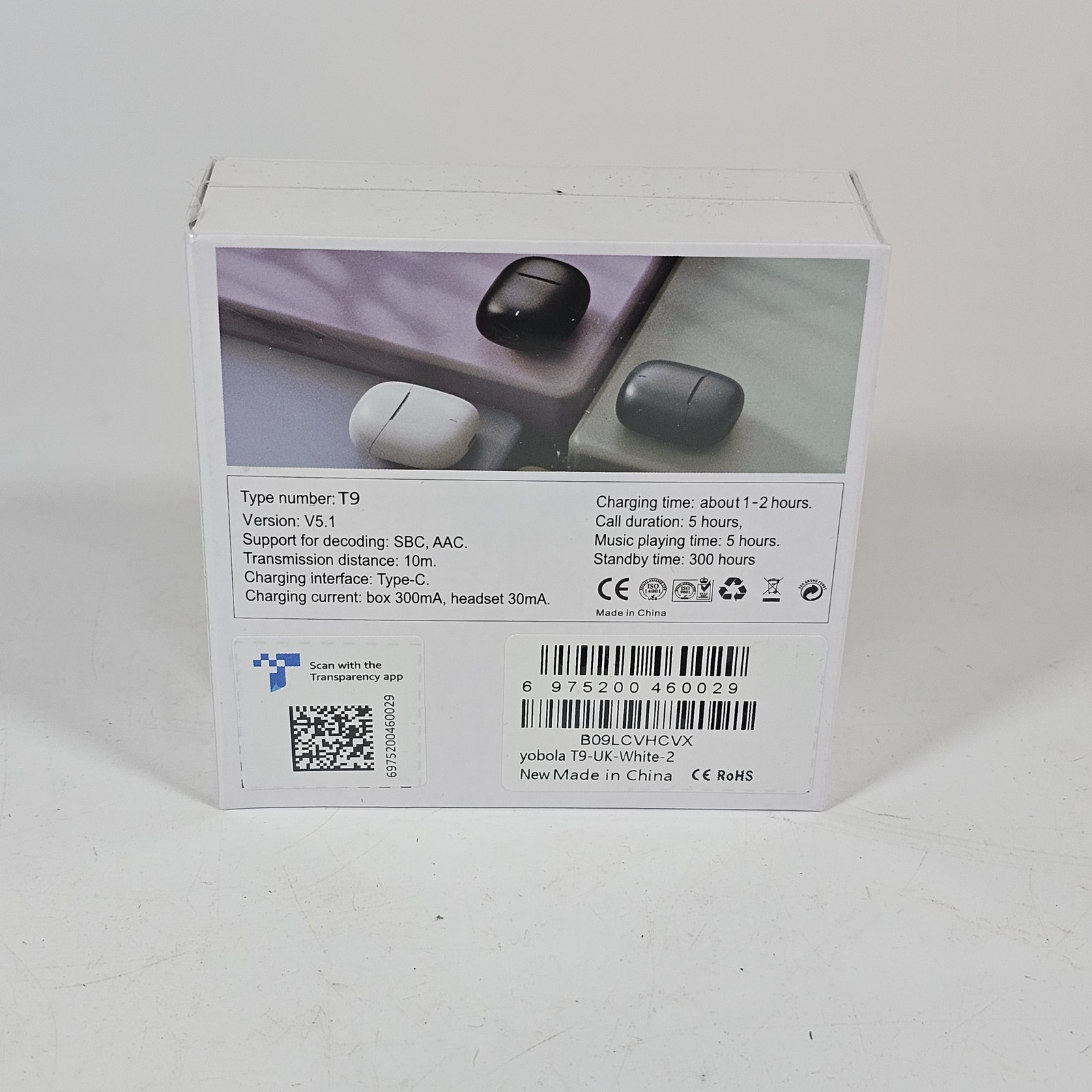 Yobola T9 True Wireless Earbuds Bluetooth 5.1 Headphones White NEW