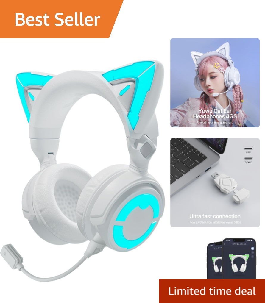 4GS Wireless Bluetooth Cat Ear Gaming Headphones – Compatible with All Consoles