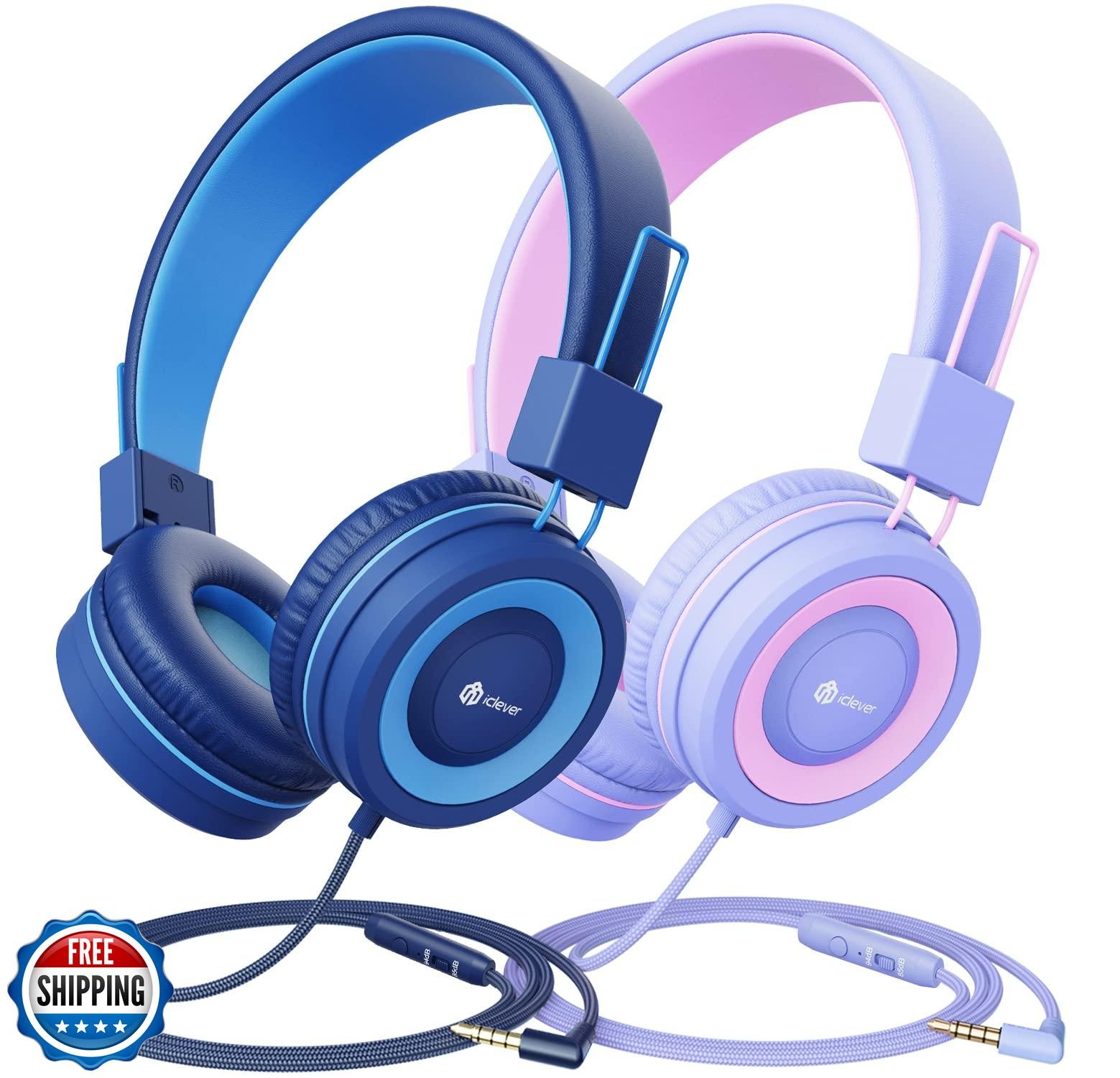 iClever [2 Pack] Kids Headphones with Microphone for Online Schooling – Safe