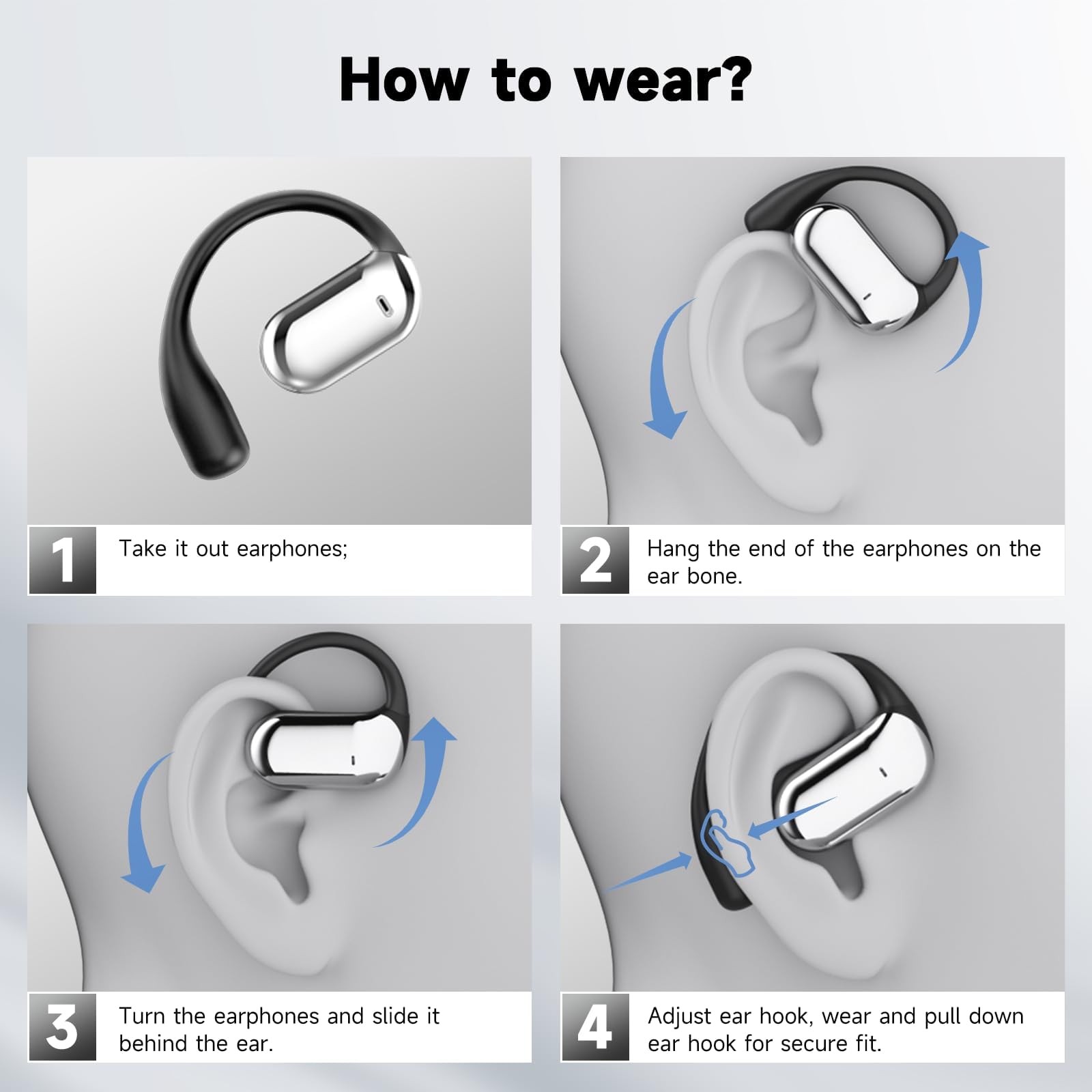 Open Ear Headphone Bluetooth 5.4 Wireless Earphone Air Conduction Earbuds wit…