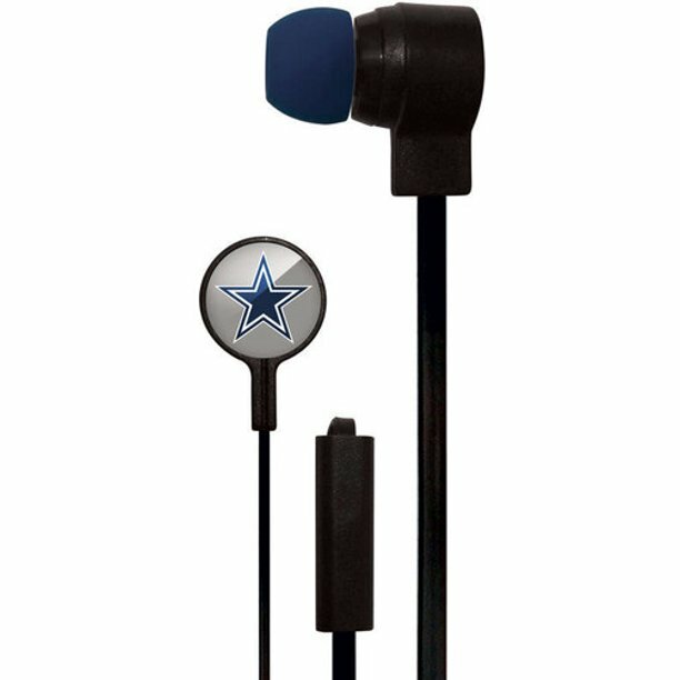 MIZCO NFL Black Stereo Earbuds w/microphone for all devices, Dallas Cowboys, NEW