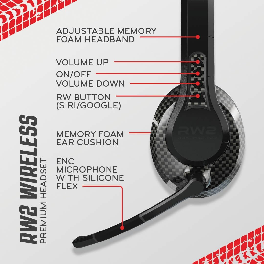 RW2 Trucker Bluetooth Headset – 40mm Driver, ENC Mic, 100ft Wireless, IP54 Ra…
