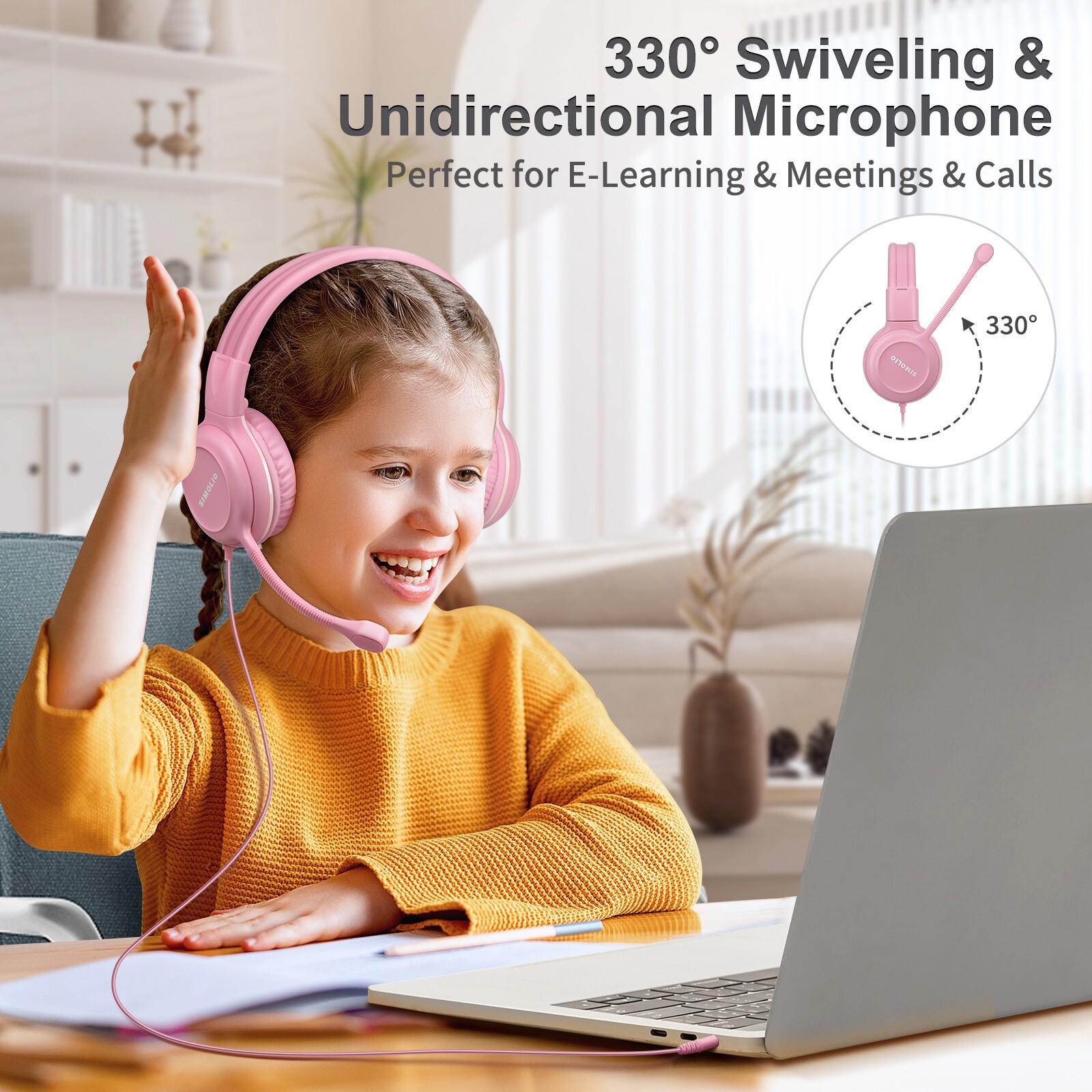 SIMOLIO 4 color Kids Headphones & Boom Microphone for School – iPad, PC, Laptop