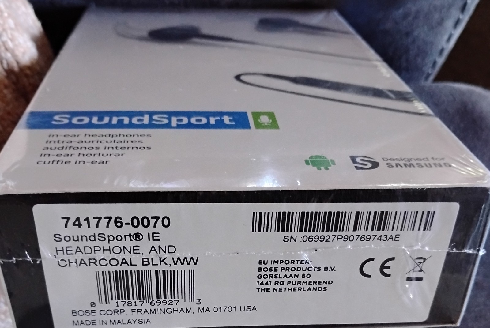 New Sealed Bose SoundSport In-Ear Headphones (Charcoal) 3.5mm Jack & Travel Case