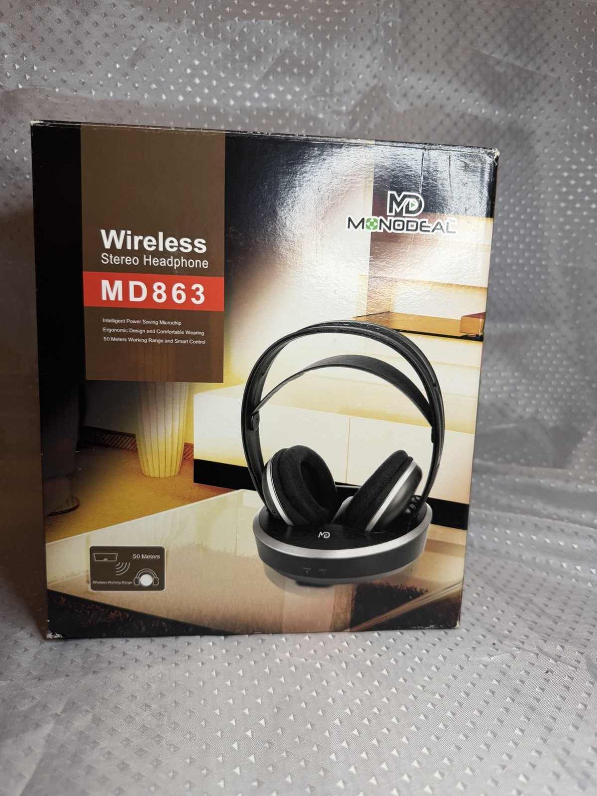 Monodeal MD863 UHF Wireless Over-Ear Stereo Headphones Black/Silver Adjustable