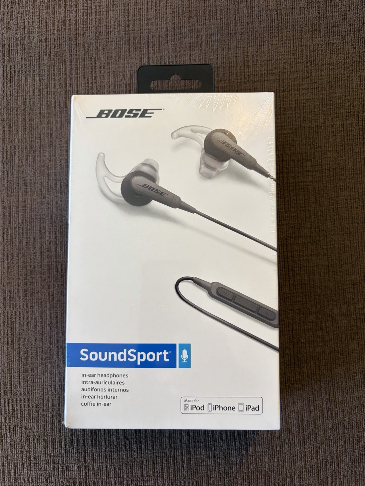BOSE SoundSport in-ear headphones Wired Apple Controls w/ Mic CHARCOAL BLACK NEW