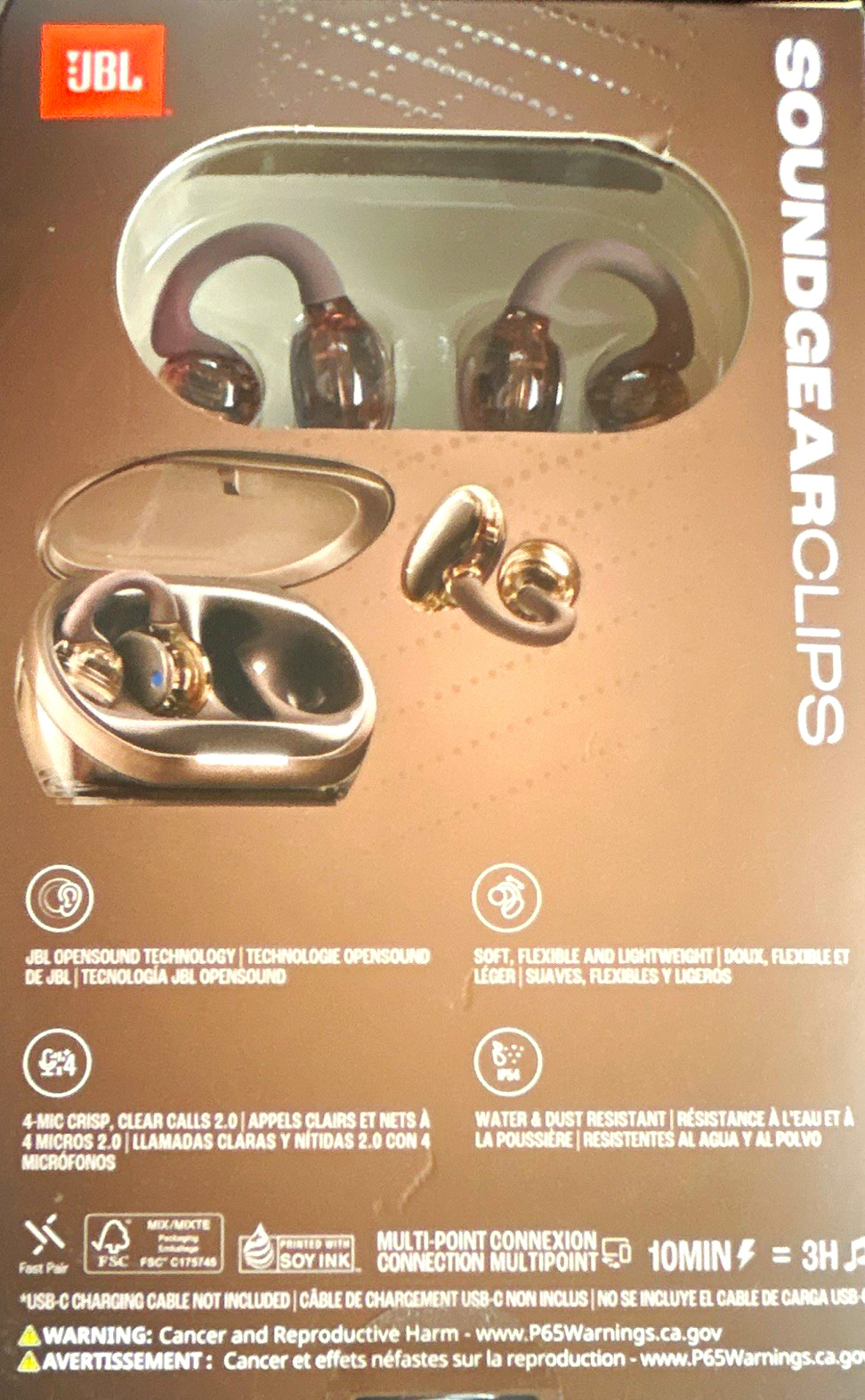 JBL Soundgear Clips Open-Ear Bluetooth IP54 Mic 11mm Brown