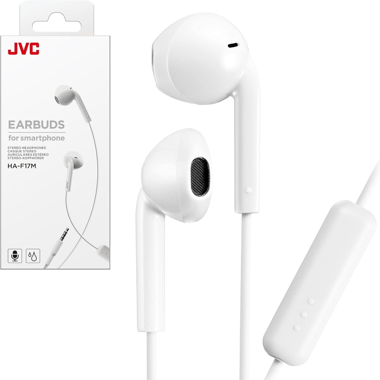 JVC HAF17MW Earbud Headphones with Mic and Remote – White