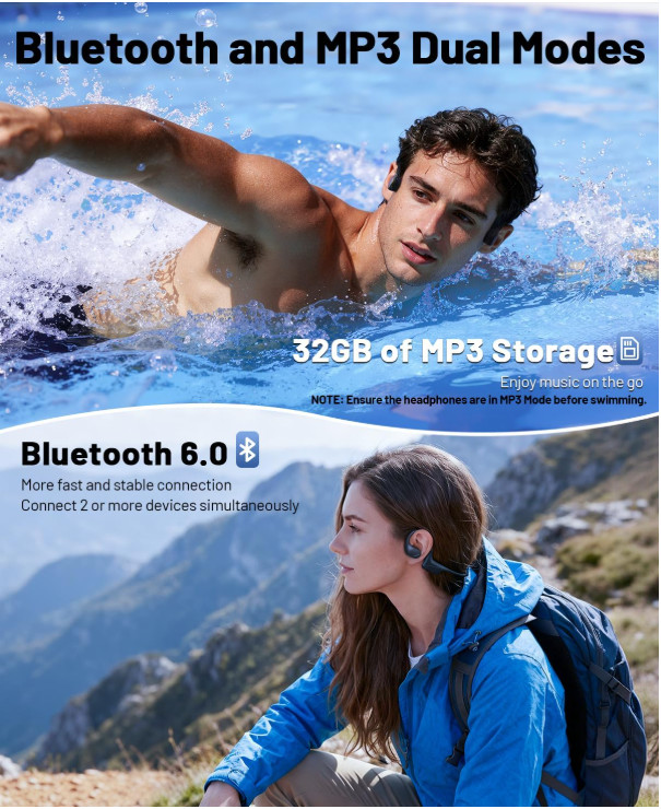 Auriculares Deportivos IPX8 para Natación con MP3 32GB y Graves Potentes